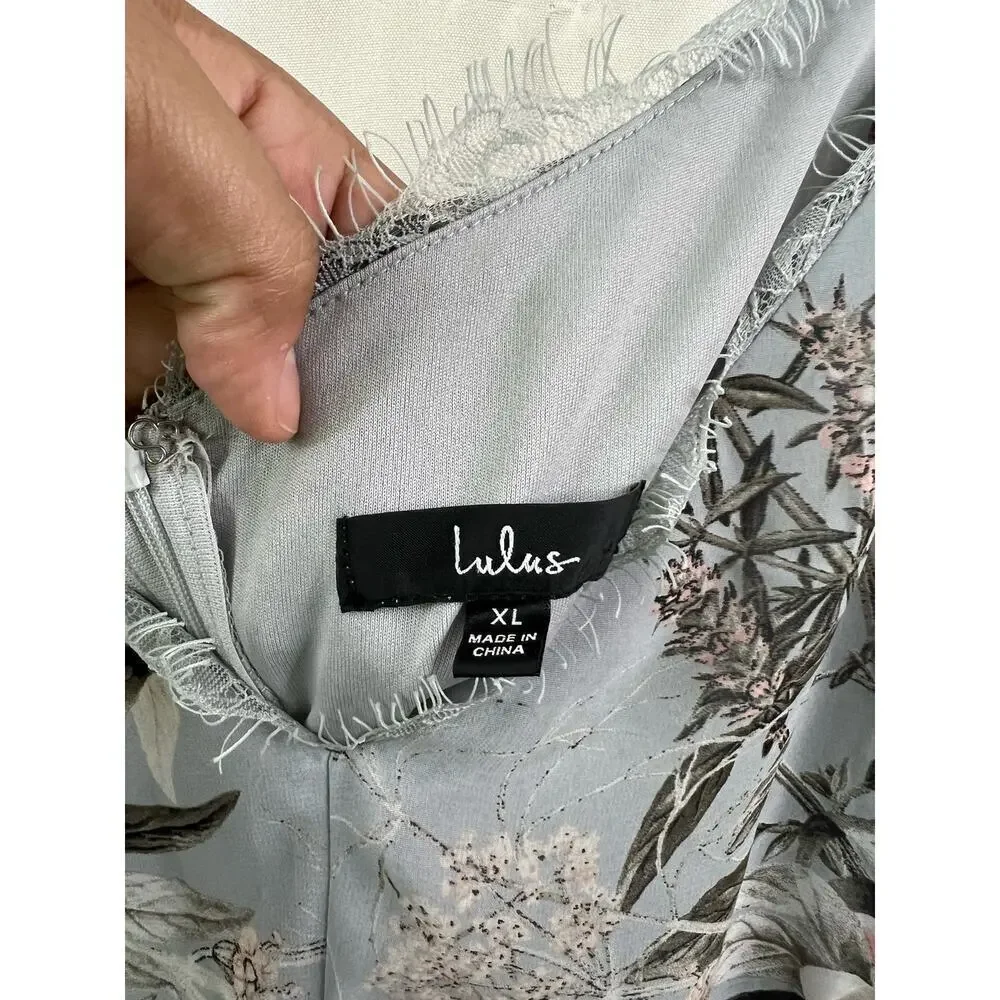 Lulus Womens Blue Floral Off the Shoulder Midi Dress Size XL